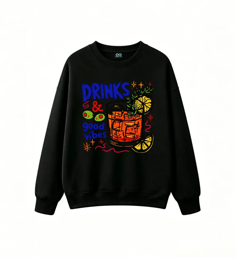 主图_1 Buzo Cuello Redondo Algodón Estampada Drinks Good Vibes Diseño Urbano