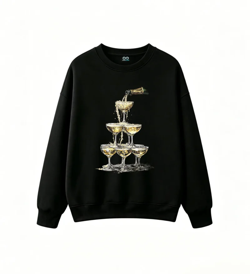 Buzo Cuello Redondo Algodón Estampado Copas Champagne Diseño Festivo