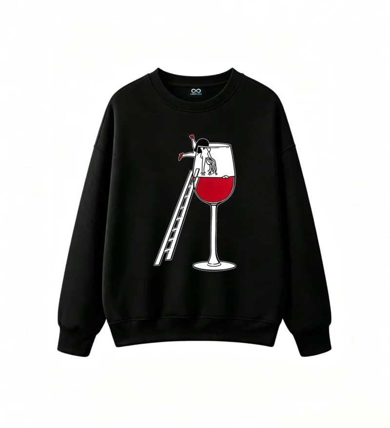 Buzo Cuello Redondo Algodón Estampa Copa Vino Diseño Casual Premium