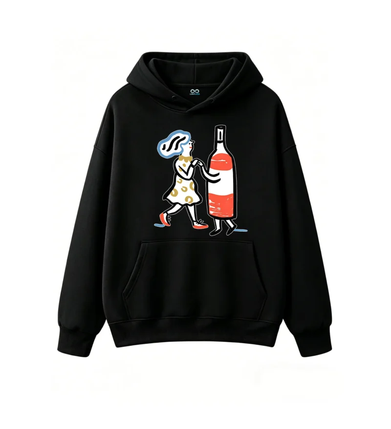 主图_1 Buzo con capucha Algodón Estampado Arte Vino Casual Premium Trendy