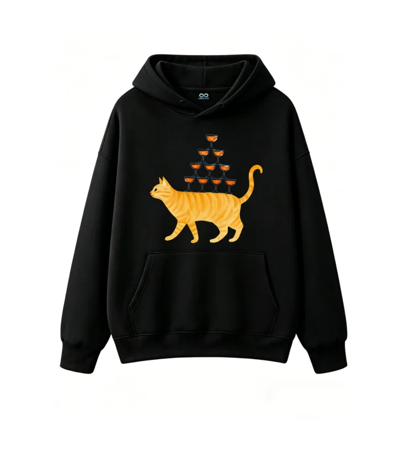 主图_1 Buzo con capucha Algodón Estampada Gato Copas Diseño Original Casual