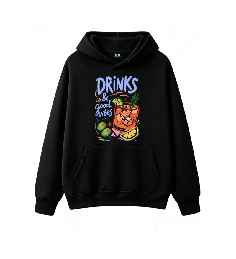 主图_1 Buzo con capucha Algodón Drinks Good Vibes Estampada Verano Casual