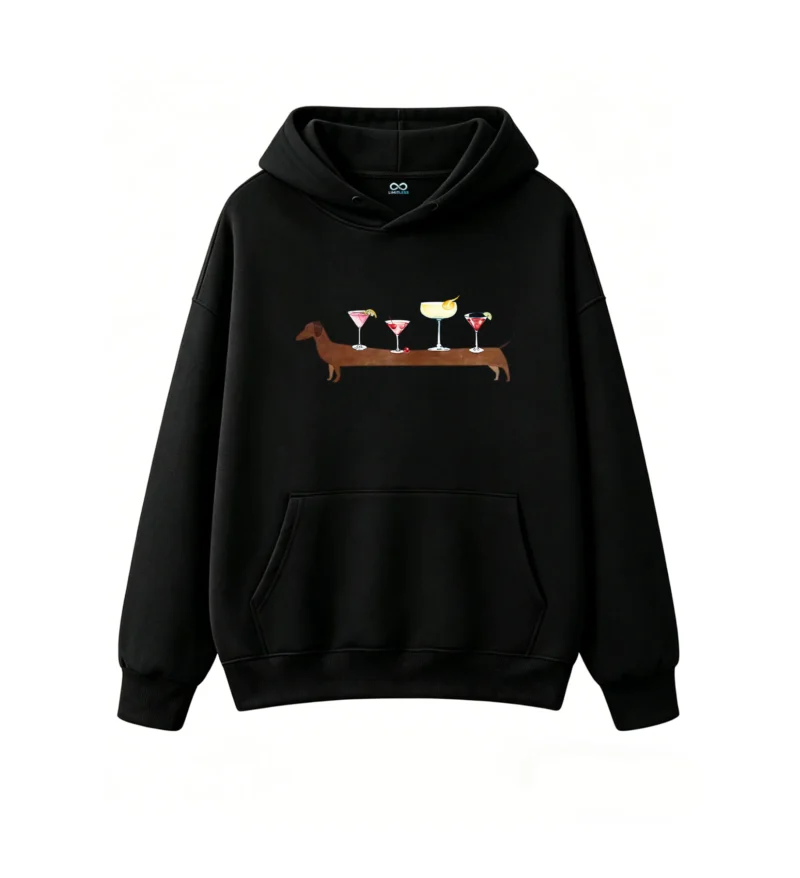 主图_1 Buzo con capucha Algodón Estampado Perro Salchicha Cóctel Premium