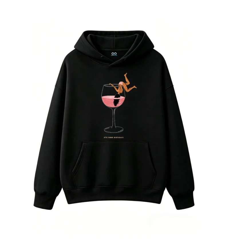 主图_1 Buzo con capucha Algodón Estampada Copa Vino Birthday Fiesta Premium
