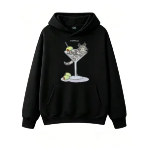 主图_1 Buzo con capucha Algodón Estampado Gato Martini Diseño Original Calidad