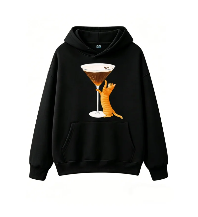 主图_1 Buzo con capucha Algodón Estampado Gato Café Espresso Premium Full