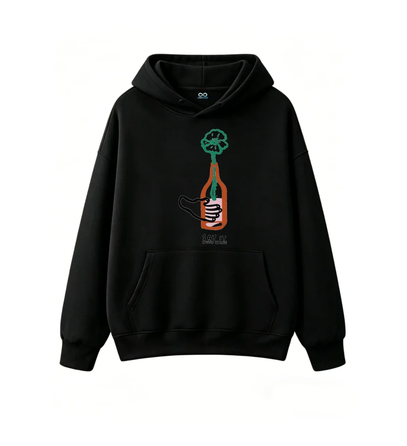 主图_1 Buzo con capucha Algodón Estampada Flor Botella Diseño Artístico Urbano