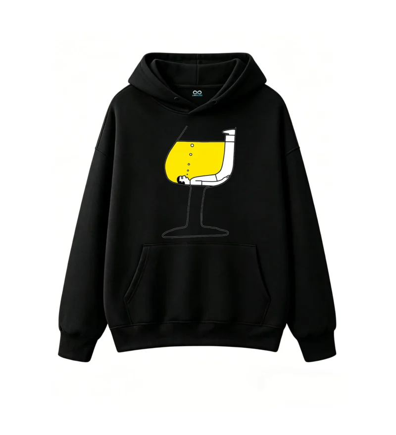 主图_1 Buzo con capucha Algodón Estampada Copa Vino Arte Minimalista Premium
