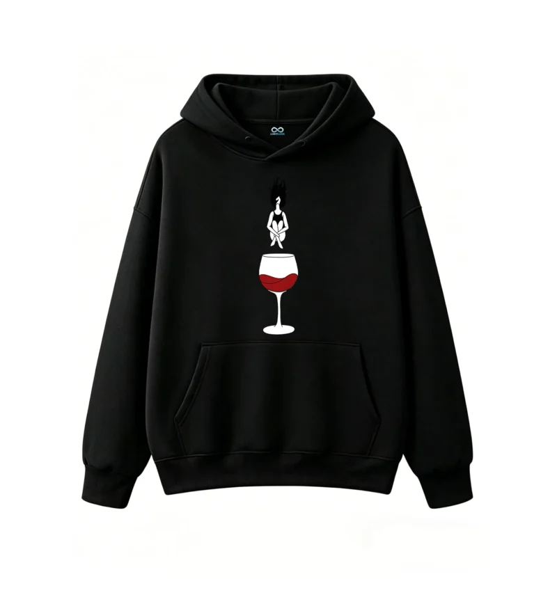 Buzo con capucha Algodón Estampado Vino Copa Diseño Minimalista Premium