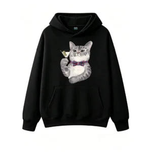 主图_1 Buzo con capucha Algodón Estampado Gato Martini Elegante Premium