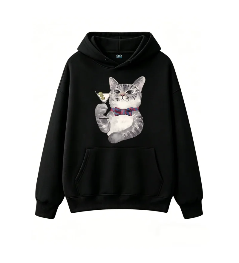 主图_1 Buzo con capucha Algodón Estampado Gato Martini Elegante Premium