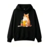 主图_1 Buzo con capucha Algodón Estampada Gato Cerveza Diseño Original Casual