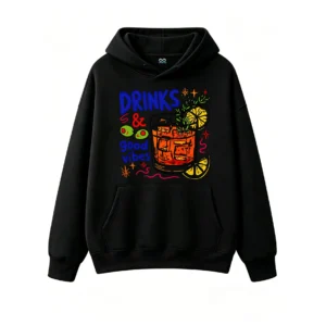 主图_1 Buzo con capucha Algodón Estampada Drinks Good Vibes Diseño Urbano