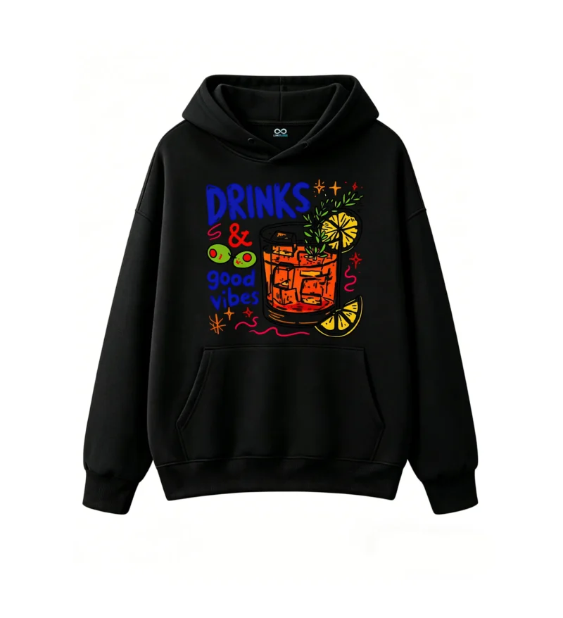 主图_1 Buzo con capucha Algodón Estampada Drinks Good Vibes Diseño Urbano