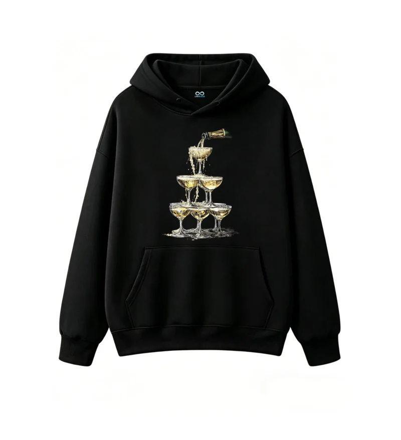 Buzo con capucha Algodón Estampado Copas Champagne Diseño Festivo