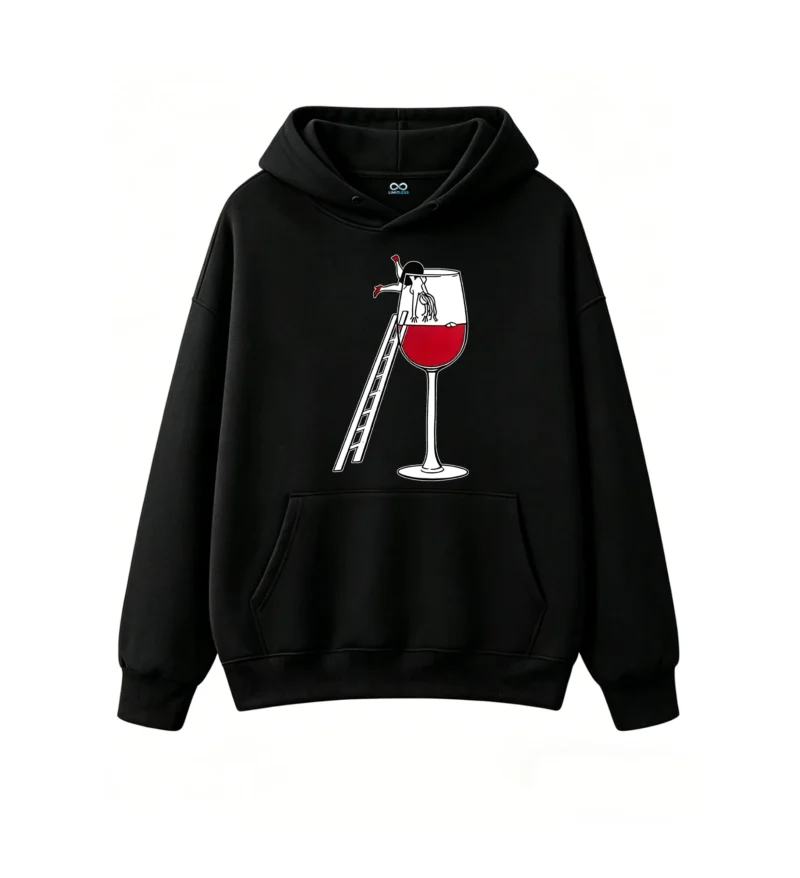 主图_1 Buzo con capucha Algodón Estampa Copa Vino Diseño Casual Premium