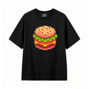 主图_1 Remera Algodón Estampado Pixel Art Hamburguesa Gamer Premium