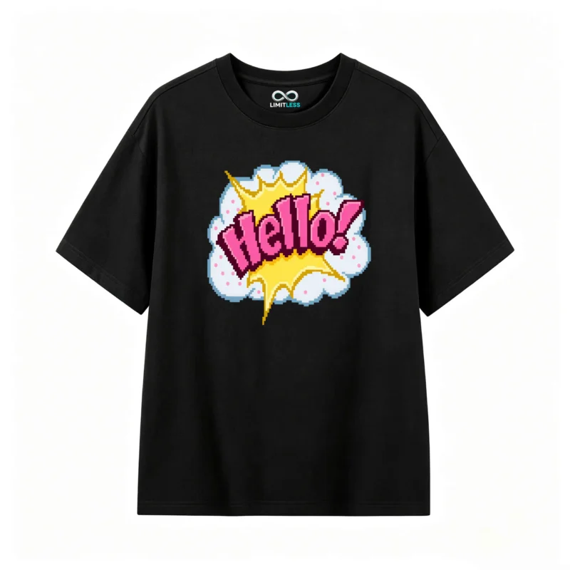 Remera Algodón Estampado Hello Retro Diseño Pixel Art Casual