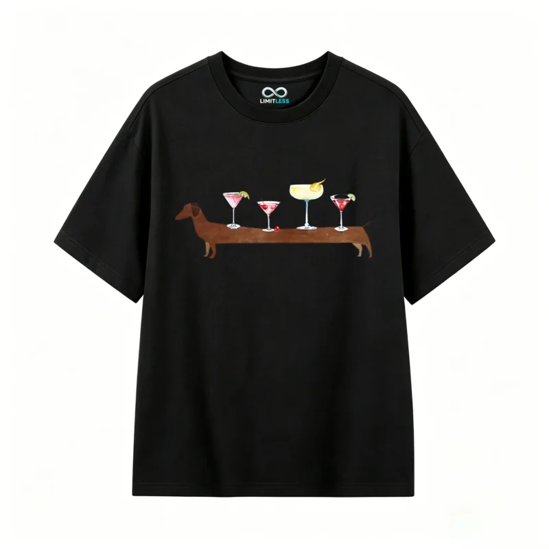 Remera Algodón Estampado Perro Salchicha Cocktails Original