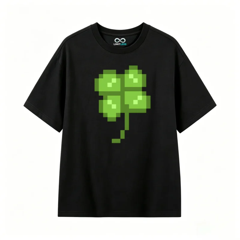 Remera Algodón Estampado Trébol Pixel Art Casual Suave Premium
