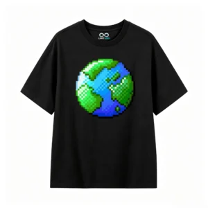 主图_1 Remera Algodón Estampado Pixel Art Planeta Tierra Gamer Cool