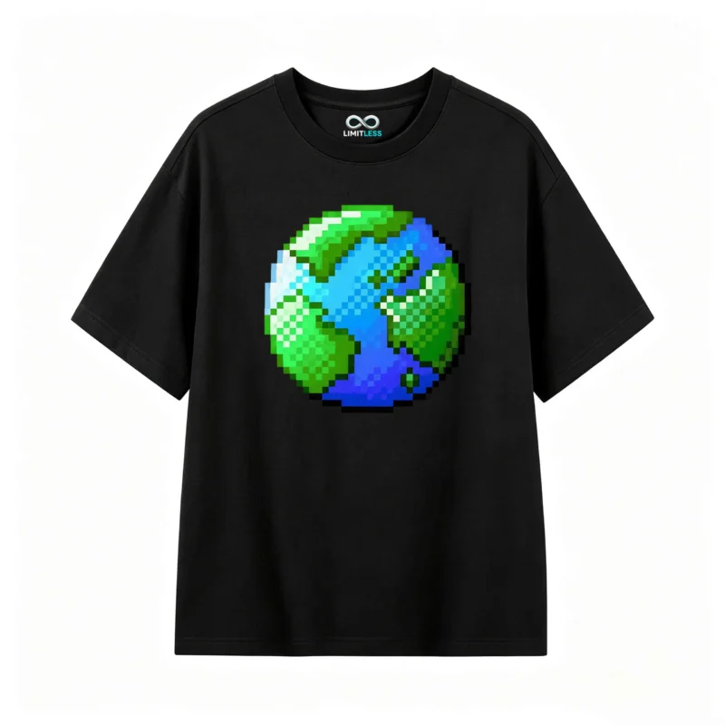 Remera Algodón Estampado Pixel Art Planeta Tierra Gamer Cool