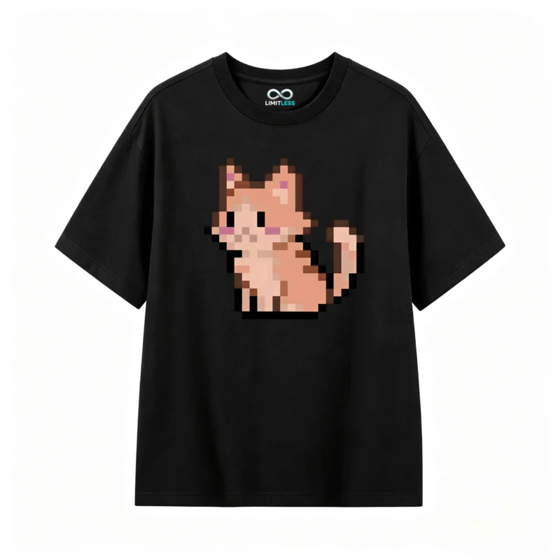 主图_1 Remera Algodón Estampado Gato Pixel Art Kawaii Urbano