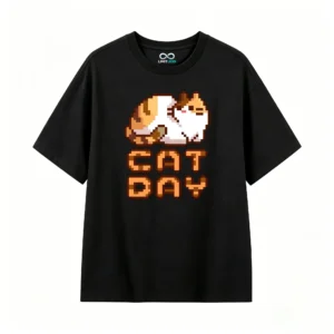 主图_1 Remera Algodón Estampado Pixel Art Diseño Cat Day Premium