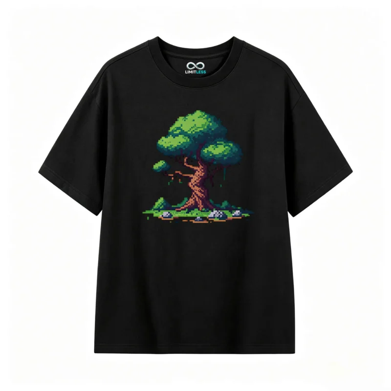 Remera Algodón Árbol Pixel Art Estampado Casual Vintage