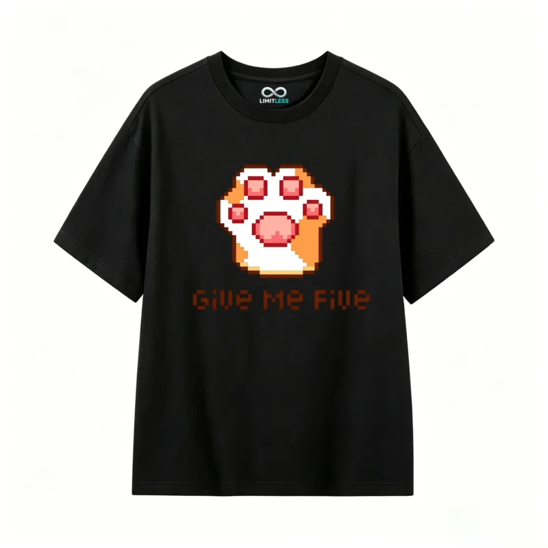 Remera Algodón Estampado Pixel Art Give Me Five Gamer Casual