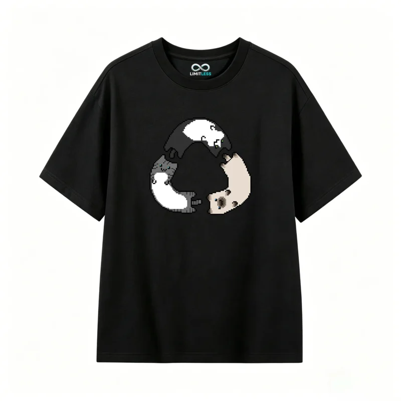 Remera Algodón Estampado Gatos Pixel Art Casual Premium
