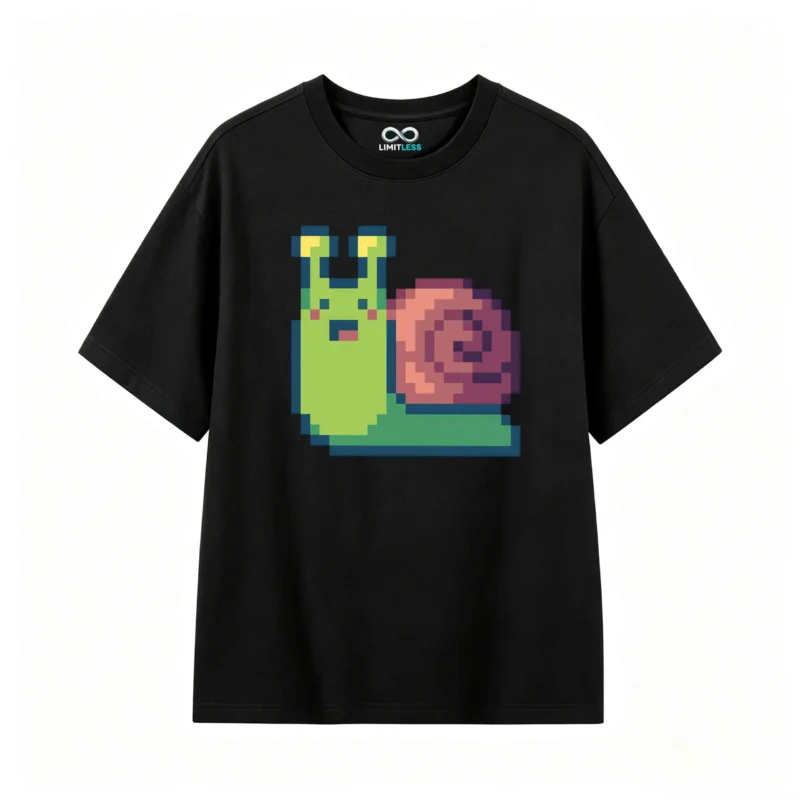 Remera Algodón Estampado Caracol Pixel Art Gamer Casual