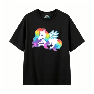主图_1 Remera Algodón Estampado Pixel Art Arcoíris Diseño Kawaii