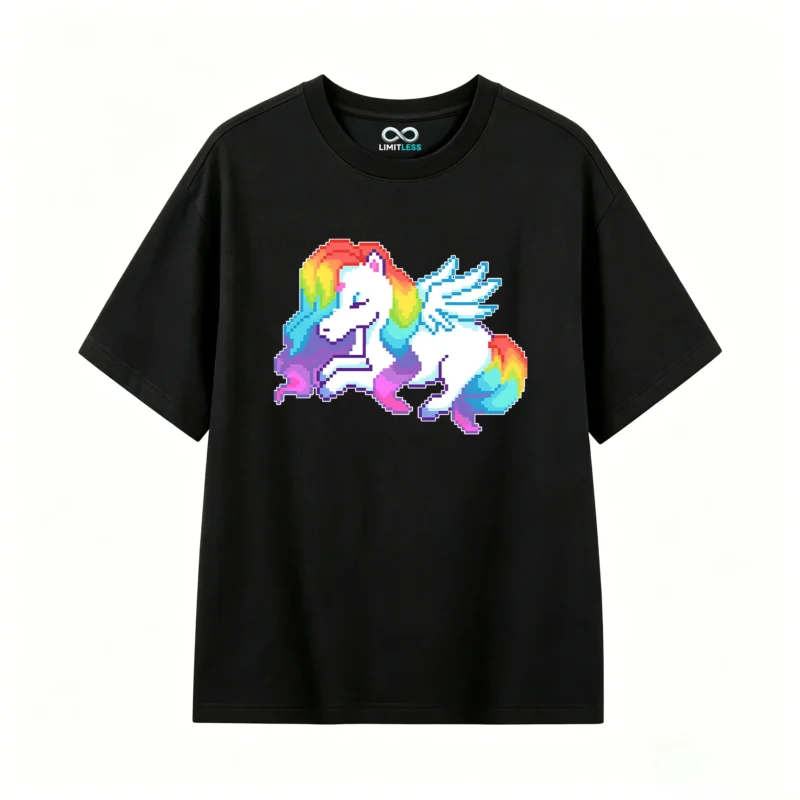 Remera Algodón Estampado Pixel Art Arcoíris Diseño Kawaii