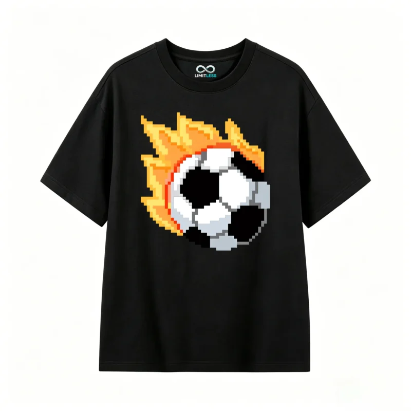 Remera Algodón Estampado Pixel Art Fuego Gaming Premium