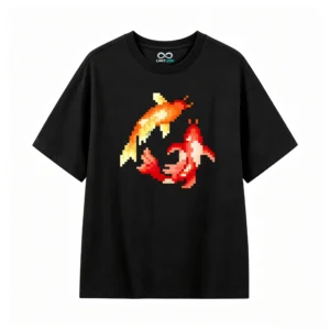 主图_1 Remera Algodón Estampado Peces Koi Pixel Art Estilo Retro