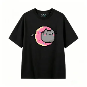 主图_1 Remera Algodón Gato Donut Pixel Art Diseño Estampado Kawaii