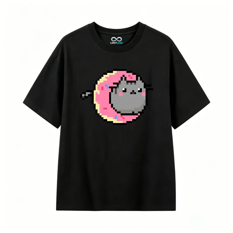 主图_1 Remera Algodón Gato Donut Pixel Art Diseño Estampado Kawaii