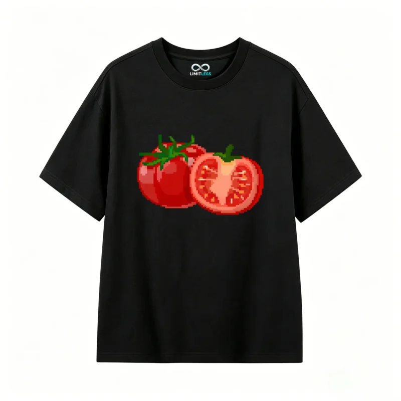 Remera Algodón Estampado Tomate Pixel Art Diseño Vintage