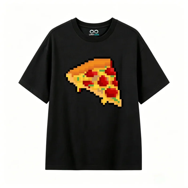 主图_1 Remera Algodón Estampado Pizza Pixel Art Diseño Casual Gamer