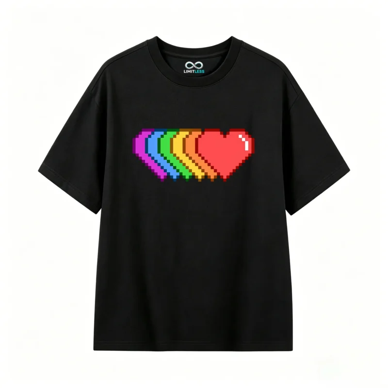 Remera Algodón Estampado Corazón Pixel Arcoíris Full Print