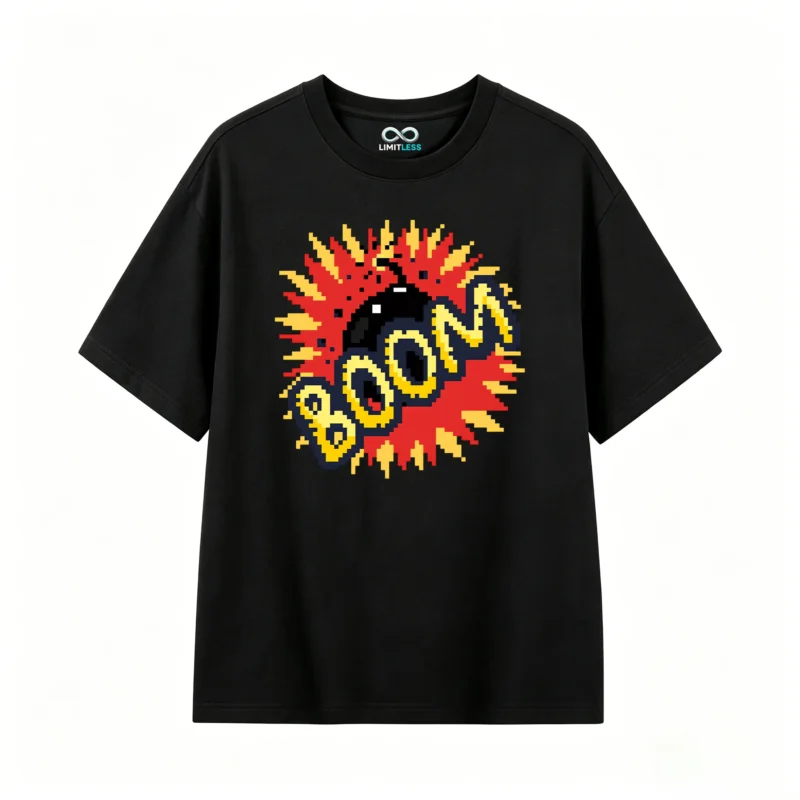 Remera Algodón Estampado Pixel Art Boom Diseño Retro Viral
