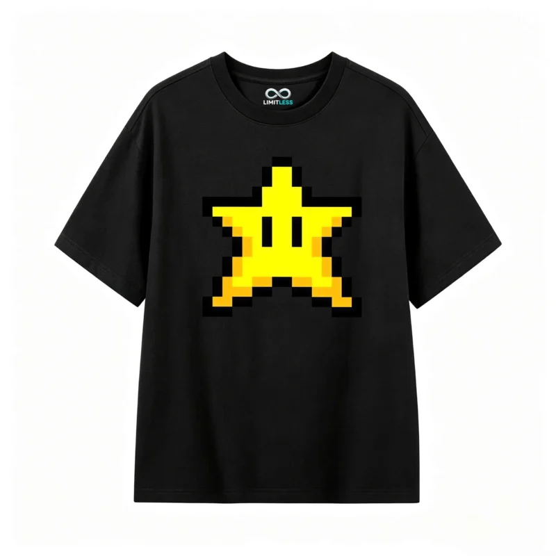 主图_1 Remera Algodón Estampado Pixel Star Retro Gaming Premium