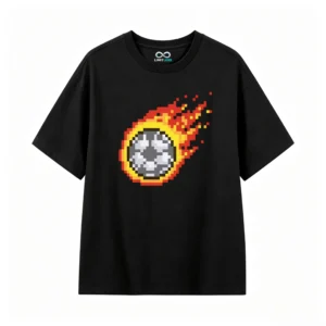 Remera Algodón Estampa Pelota Fuego Pixel Art Futbol Trendy