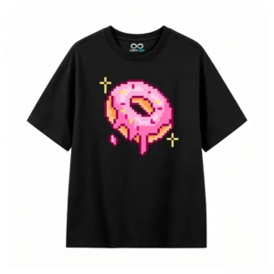 主图_1 Remera Algodón Estampado Pixel Art Dona Diseño Oversize Trendy
