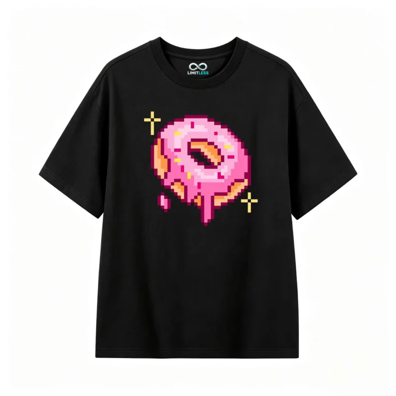 Remera Algodón Estampado Pixel Art Dona Diseño Oversize Trendy