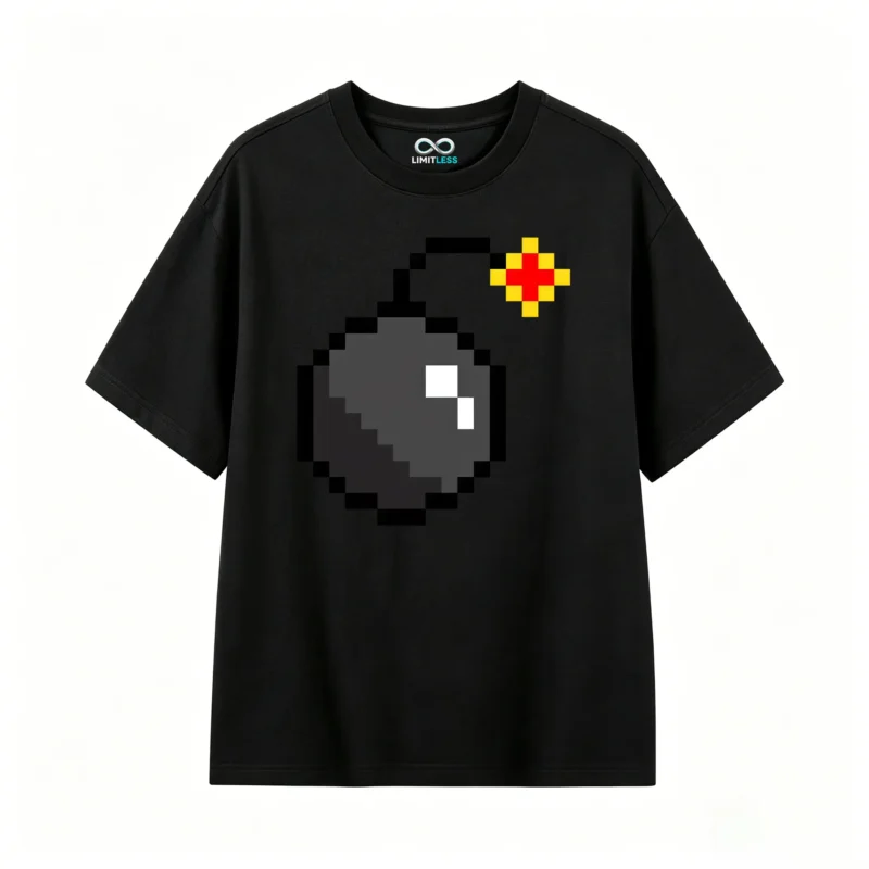 Remera Algodón Estampado Pixel Art Bomba Diseño Gaming
