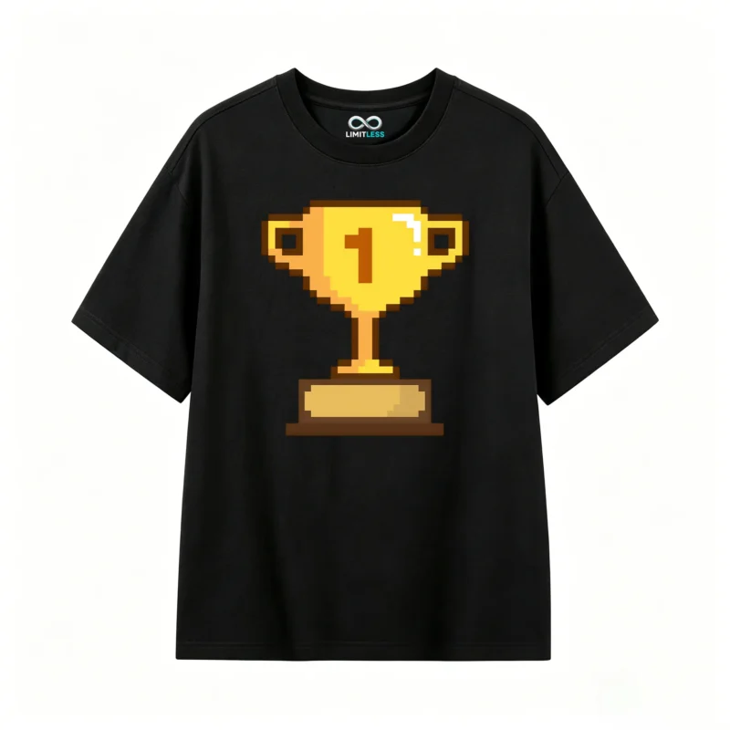 Remera Algodón Estampada Pixel Art Trofeo Gamer Vintage