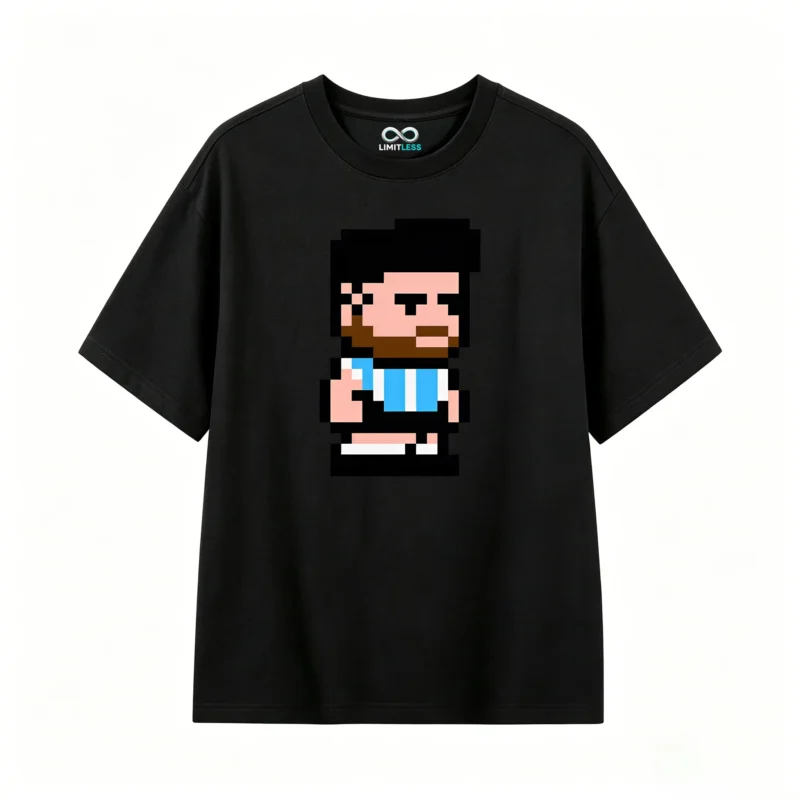 Remera Algodón Estampado Pixel Art Messi Futbol Premium