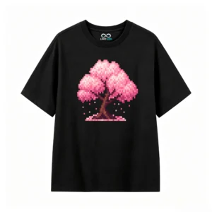 主图_1 Remera Algodón Estampado Pixel Art Cerezo Japonés Casual